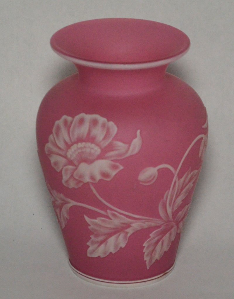 2 Cameo Glass Vases (Webb? & Stevens & Williams): Stevens & Williams poppy vase measures 4.25" tall x 2" diameter at the base. Attributed to Thomas Webb measures 6.5" tall x 2" diameter at the top.