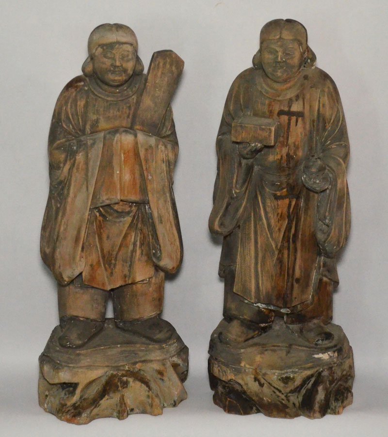 2 Large Antique Carved Chinese Buddhist Monks (1 of 4)