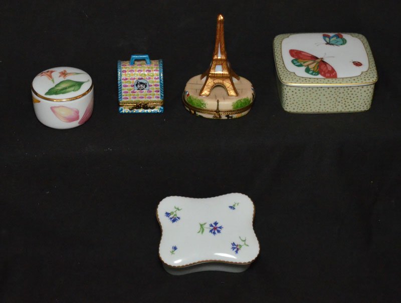 Lot Of 5 Limoges Boxes ( Tiffany & Co.): They vary in size from 1.5" to 4" tall. All Limoges,3 are Tiffany & Co