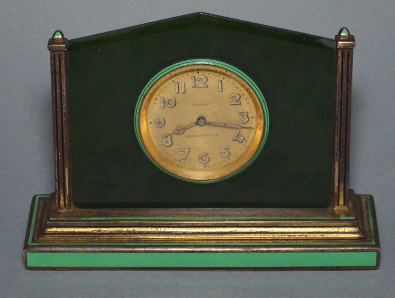 Sterling Silver & Jade Art Deco Desk Clock (1 of 5)