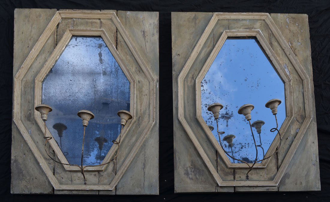 Pr of Distressed Early Mirrors with Sconces (1 of 1)