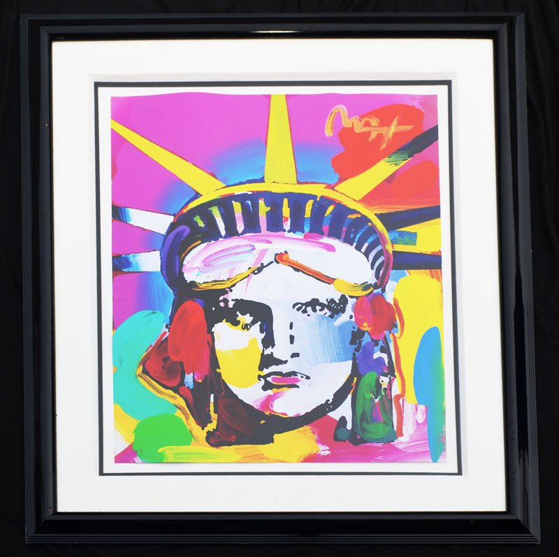 Peter Max Pop Art Lady Liberty Mixed Media Painting (1 of 3)