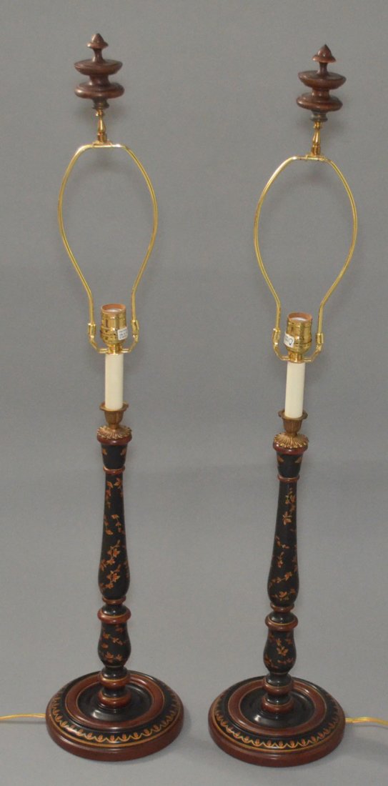 Pair of Painted Candlestick Lamps (1 of 2)