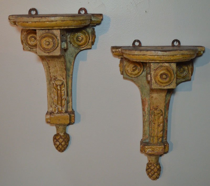 Pair of Chic Painted Carved Wood Wall Brackets (1 of 3)
