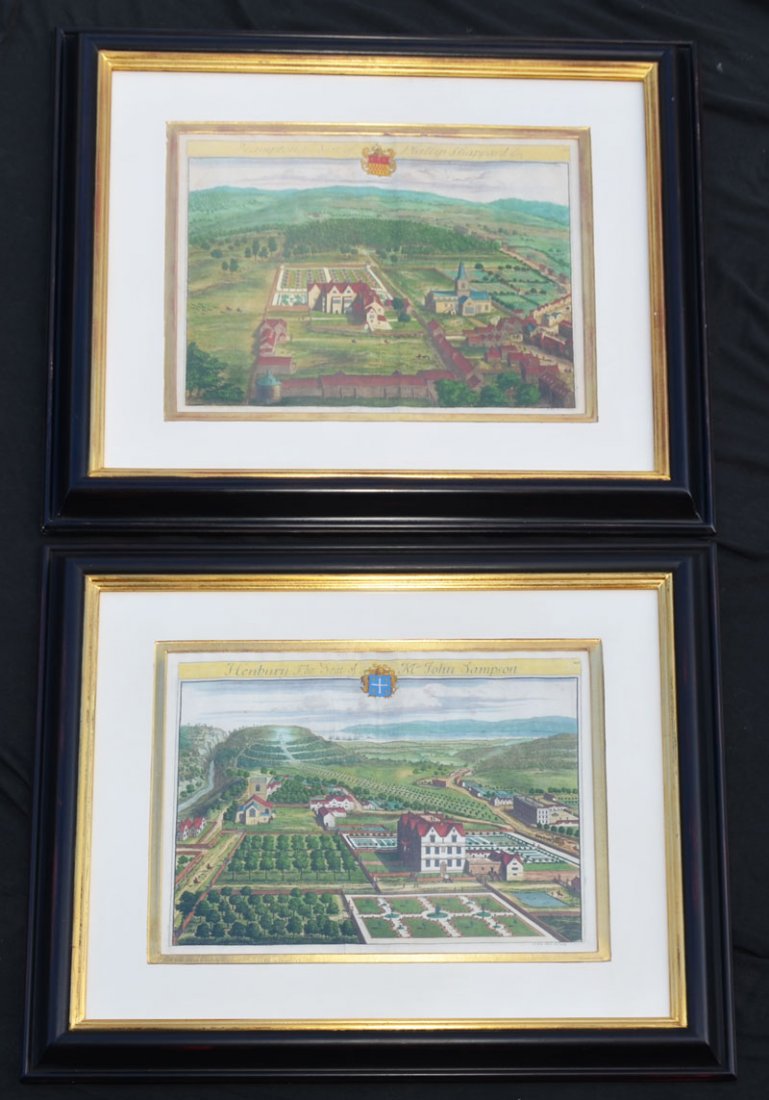 Pair of Bird's Eye English Country Estate Engravings (1 of 3)