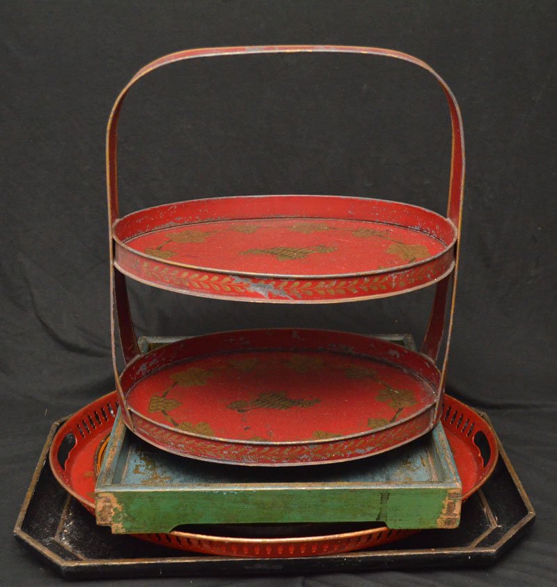 Dealer Lot of Painted Tole & Wood Serving Trays (1 of 6)