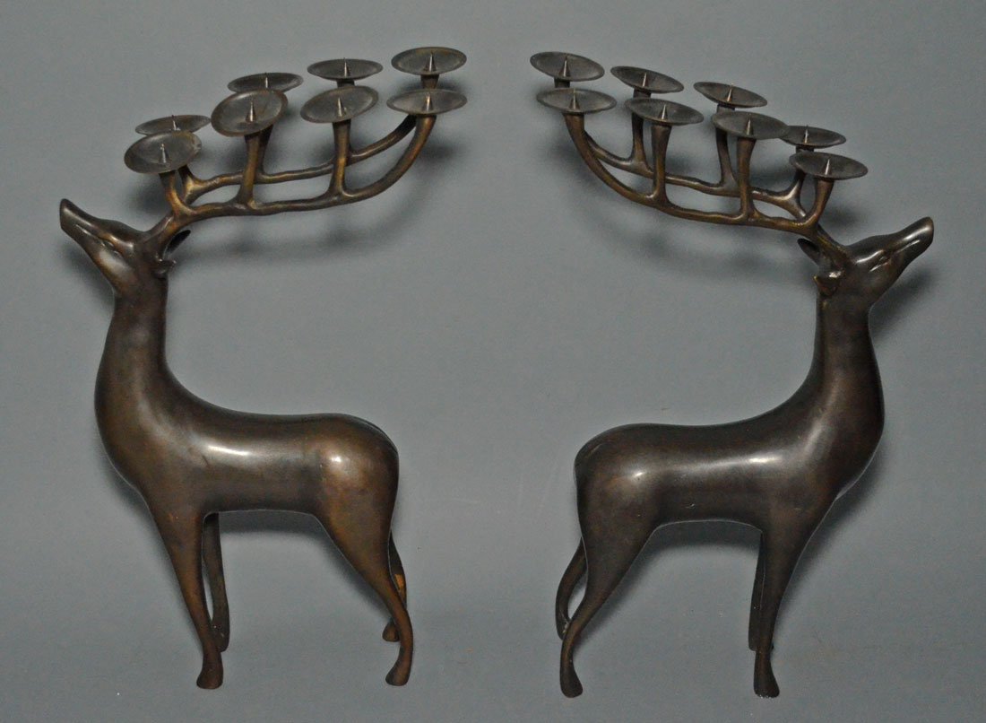 Pr of Neiman Marcus Bronze Deer Candle Holders (1 of 3)