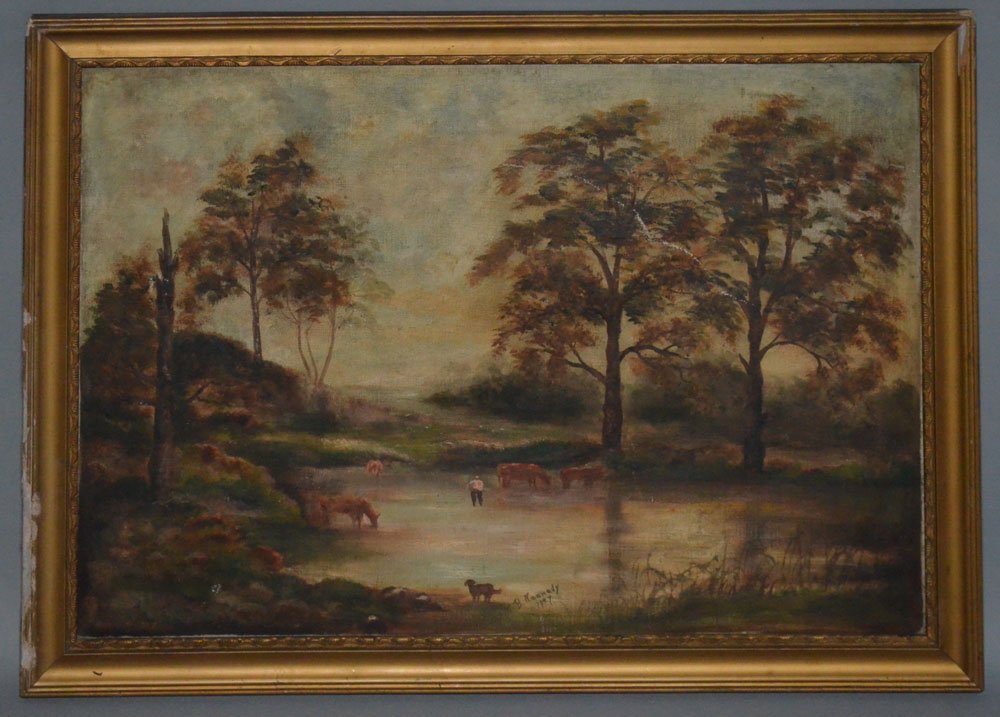 B. Kennedy Hudson River Painting of Lake w/ Animals (1 of 3)