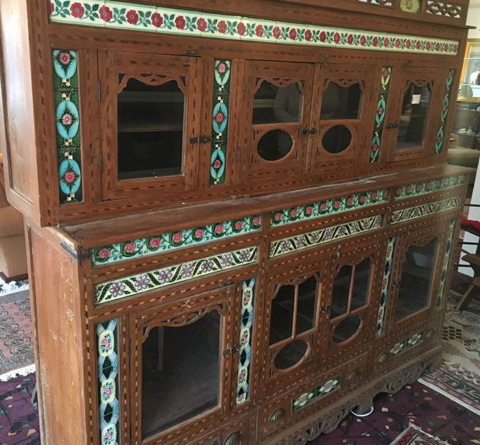 Large Antique Tile & Carved Wooden Cabinet (1 of 4)