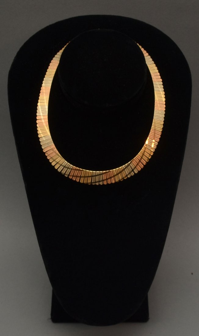 Mid Century Tri-Color 14K Gold Choker Necklace (1 of 4)