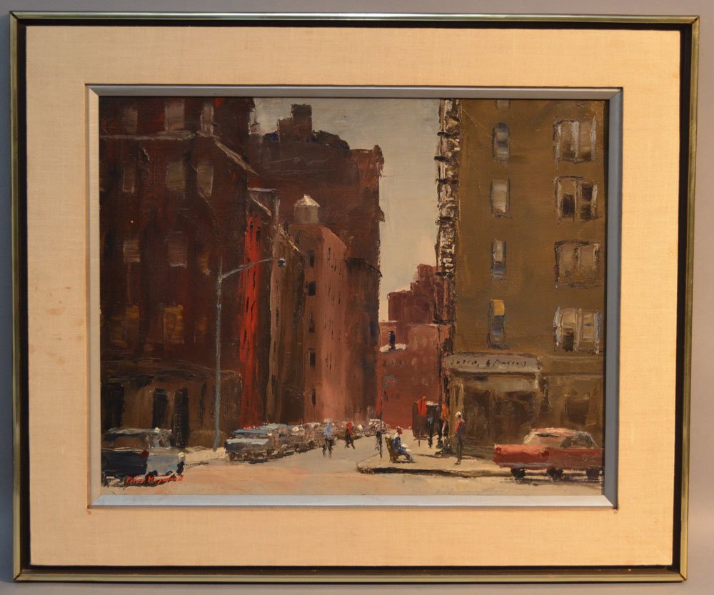 Signed Peter Hayward New York City Painting: Frame: 26" x 22"/ Image: 19.5" x 15.5"