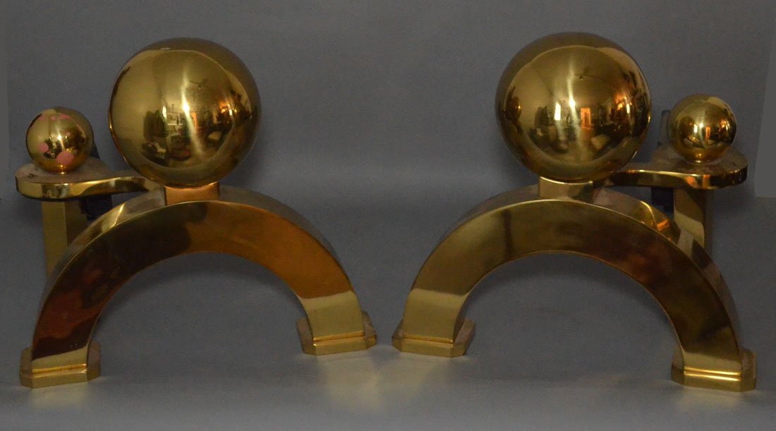Mid Century Ball Brass Fireplace Andirons (1 of 3)