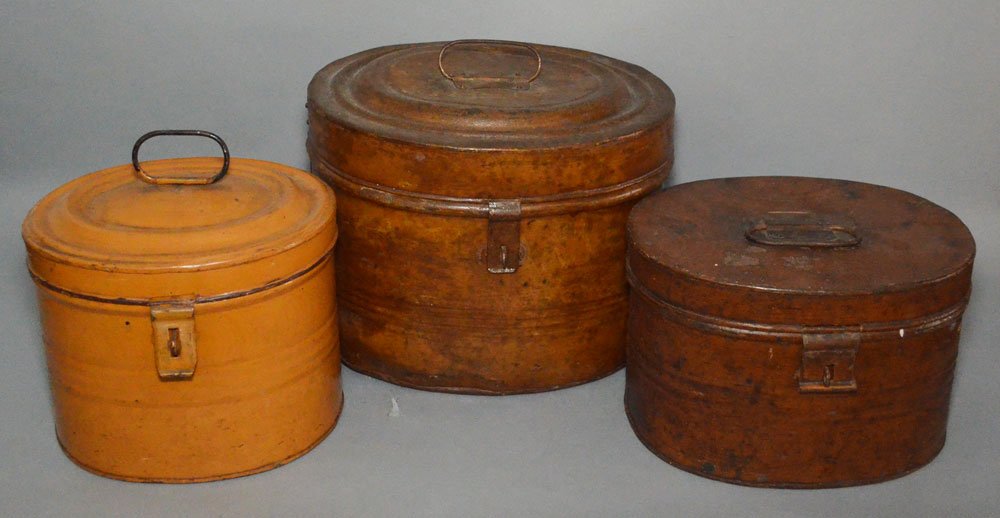 3 Painted Tin Hat Boxes (1 of 4)