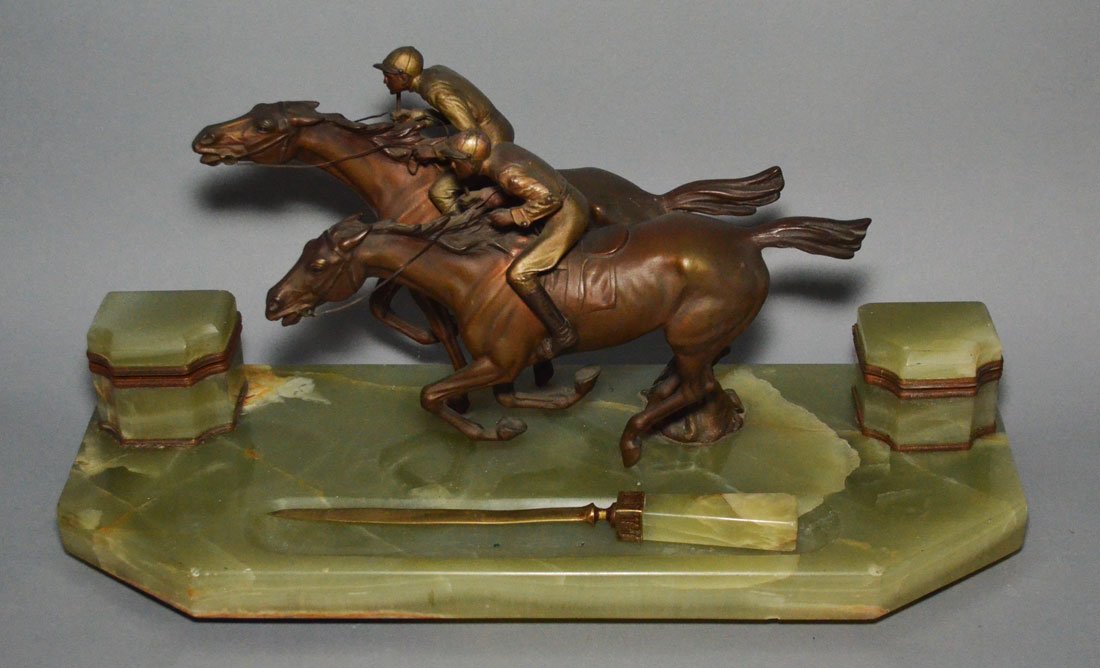 Austrian Bronze & Onyx Horse Racing Inkwell (1 of 5)