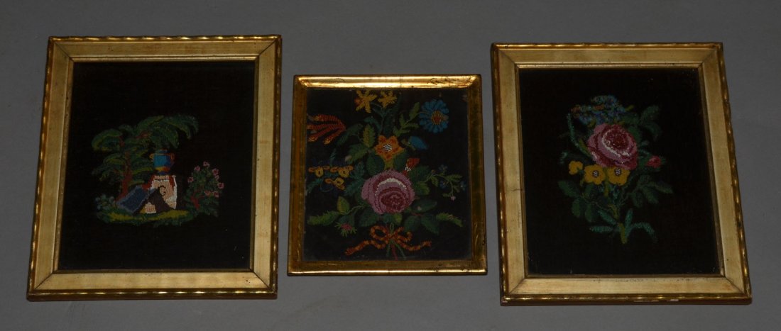 3 Framed Antique Beaded Flower Pictures (1 of 4)