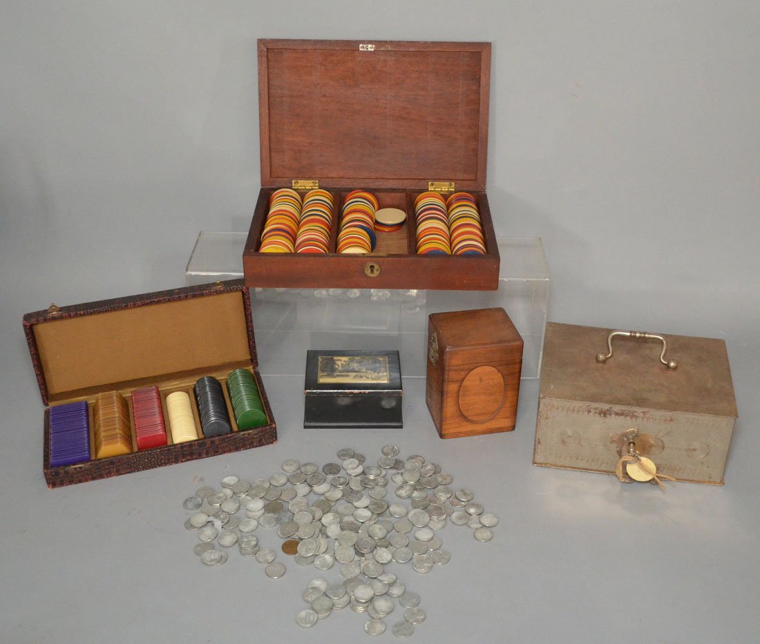 Lot of 5 Boxes w Bakelite Chips & Steel Pennies (1 of 7)