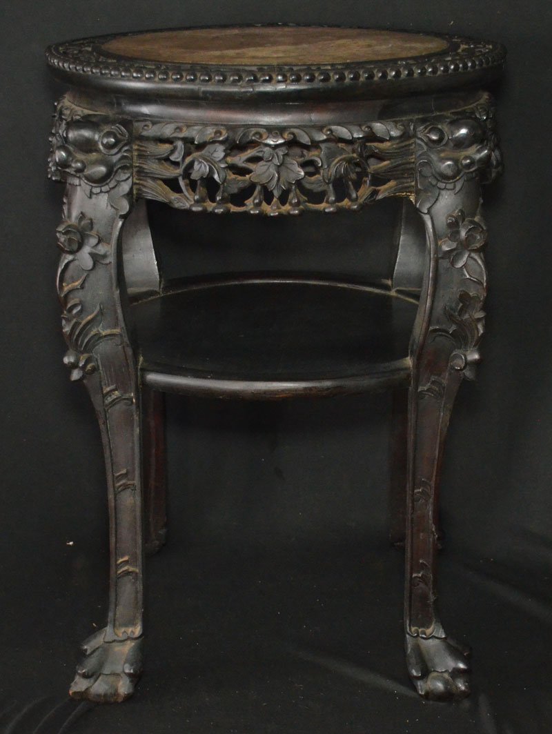 Antique Carved Chinese Table With Marble Insert (1 of 5)
