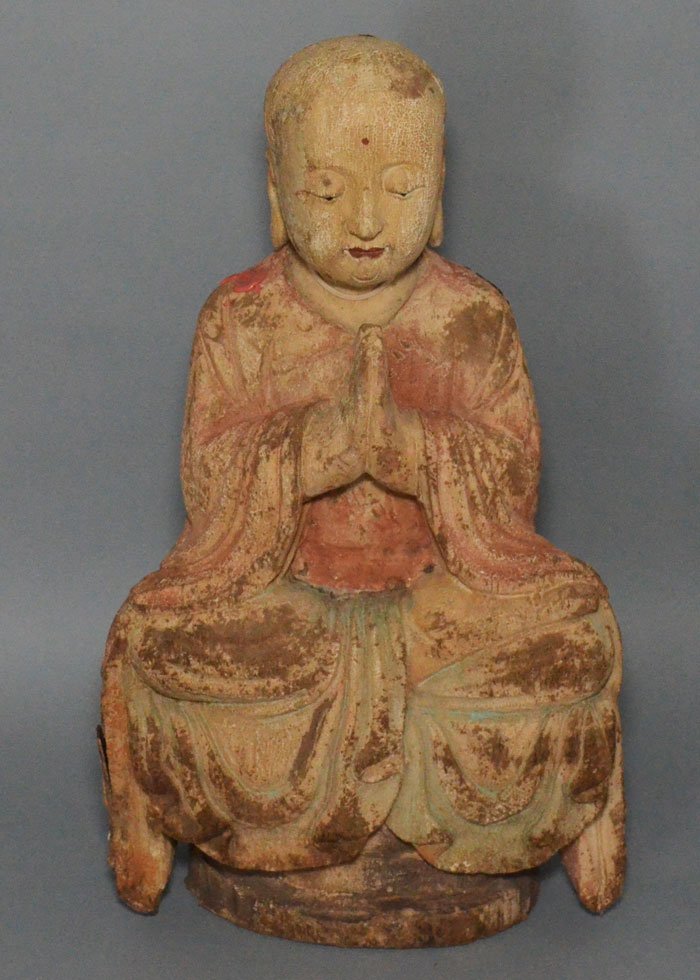 Carved Wood Chinese Buddha Statue (1 of 4)