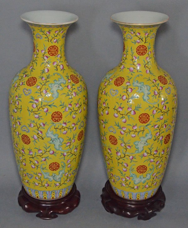 Pr of Macau Style Chinese Yellow Porcelain Vases (1 of 5)