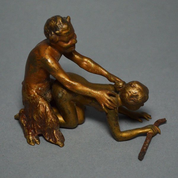 Antique Signed Bergman Bronze Erotica Pan Figures (1 of 5)