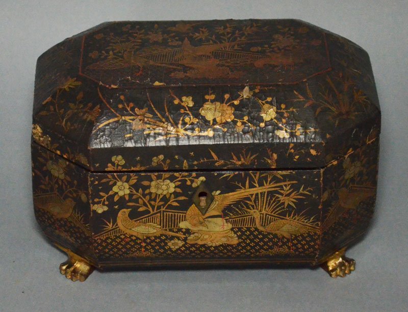 Antique Chinese Gilt & Lacquer Tea Caddy w Feet (1 of 5)
