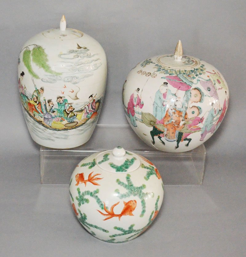 3 Chinese Painted Porcelain Ginger Jars (1 of 7)