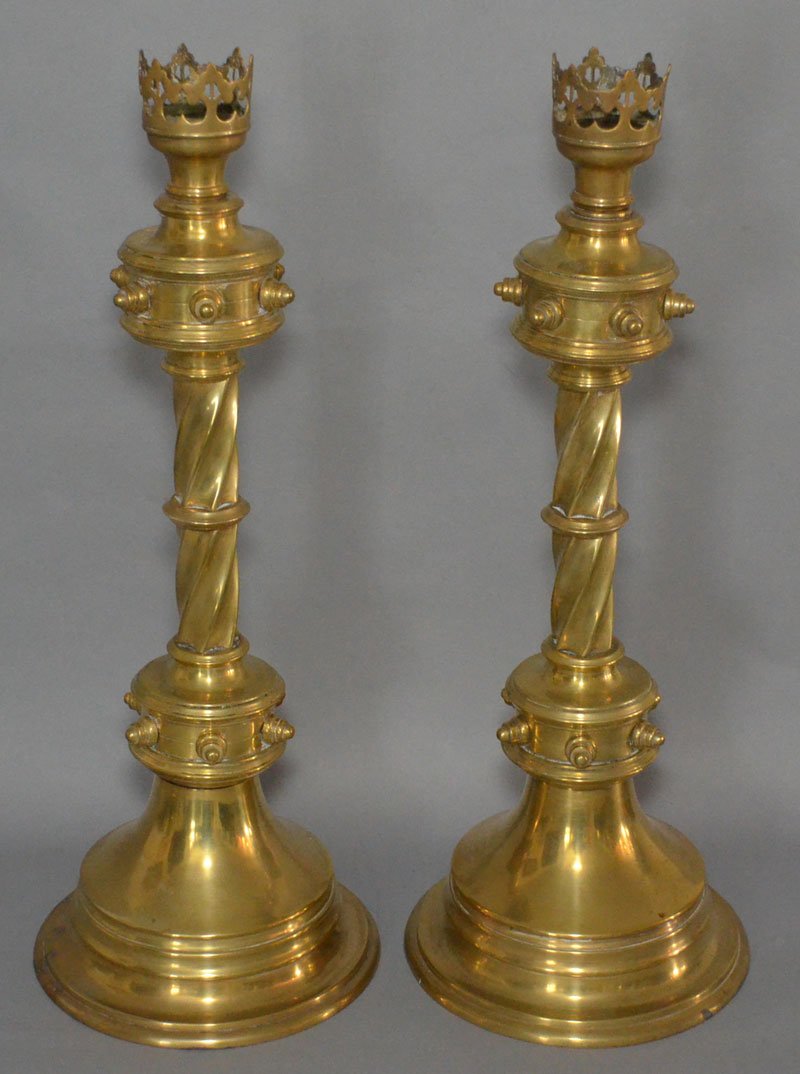 Pair of Gothic Brass Candlestick Holders (1 of 3)