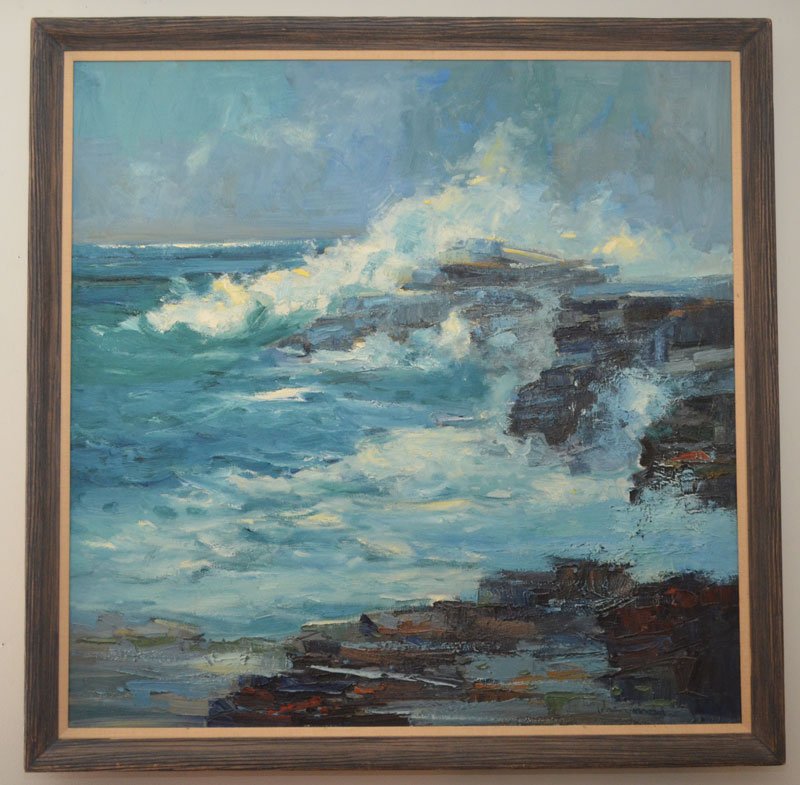 Oil Painting of a Rocky Ocean Shore by John Chin Young (1 of 3)