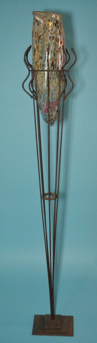 Large Iron Sculpture with Iridescent Vase Insert (1 of 4)