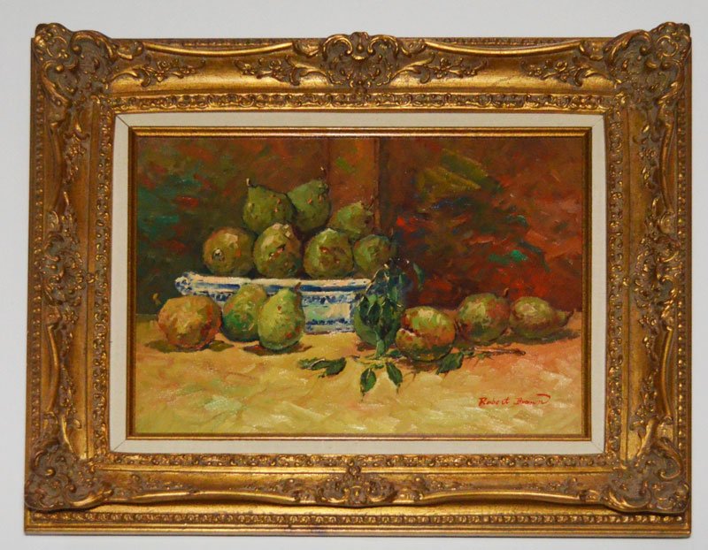 O/C Still Life Painting Signed Robert Brown: Fruit themed. Frame: 23" x 19" image sight: 11.25".