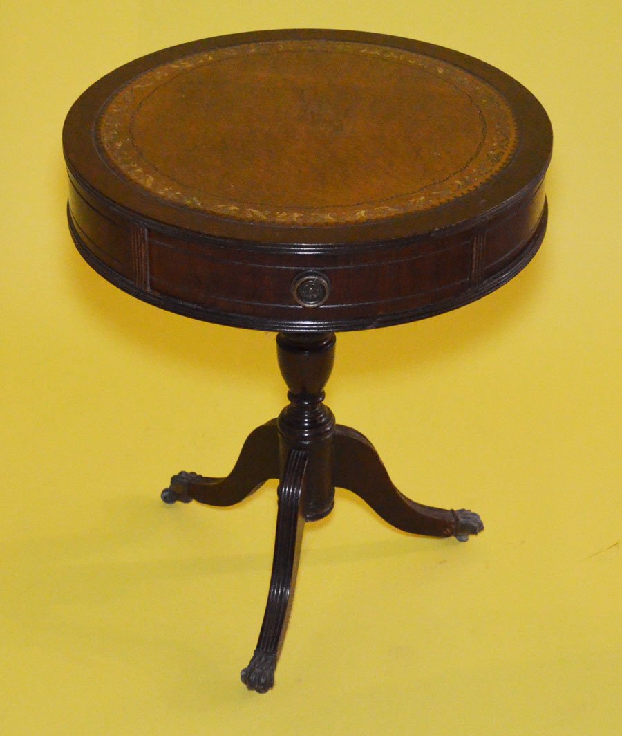 Vintage Mahogany Leather Top Drum End Table (1 of 3)