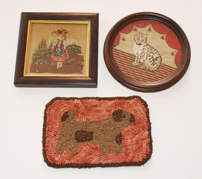 3 Antique Needleworks (Cat, Dog, Little Bo Peep) (1 of 4)