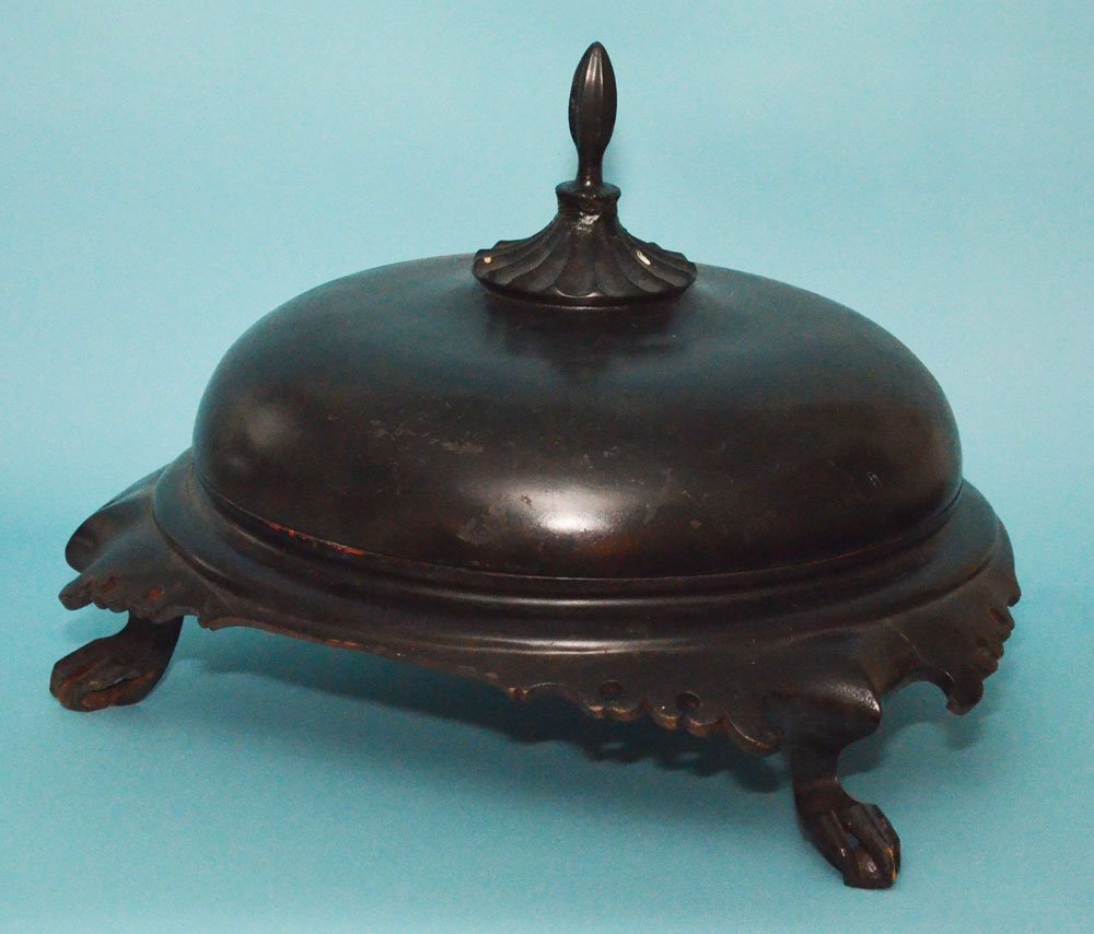Antique Black Lacquer Chinese Meat Dome: Measures 18.5" tall x 28" diameter. In estate found condition. Has some scratches, staining, chips and wear.