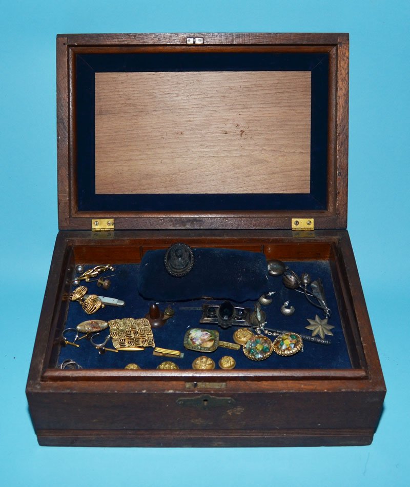 Antique Wooden Box with Jewelry (1 of 6)