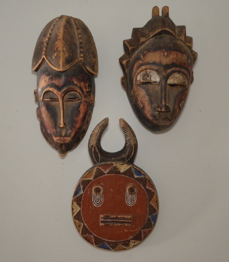 3 Unique Vintage Antique African Carved Wood Masks: They range from 14" to 16" tall.