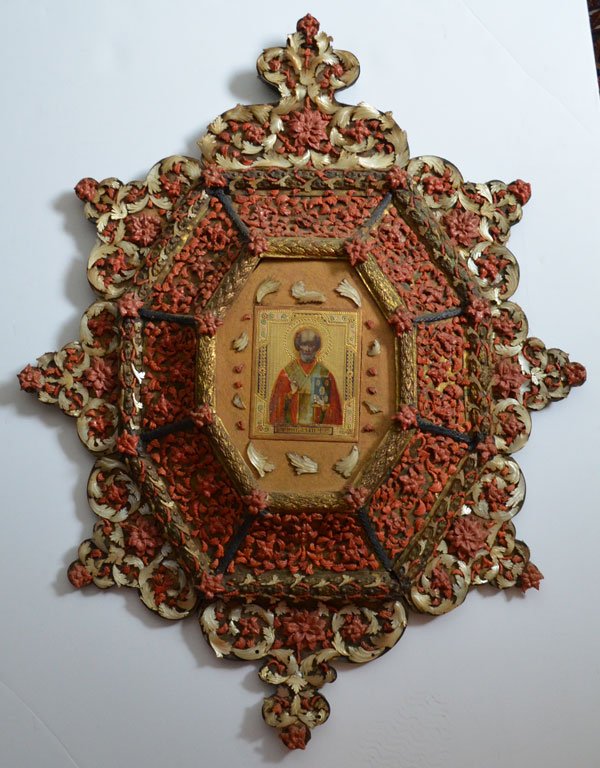 Russian Coral & Mother of Pearl Icon - 8