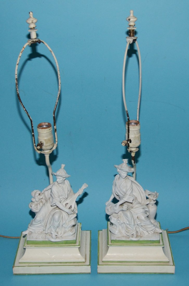 Pair of French Chinoiserie Style Bisque Lamps (1 of 4)