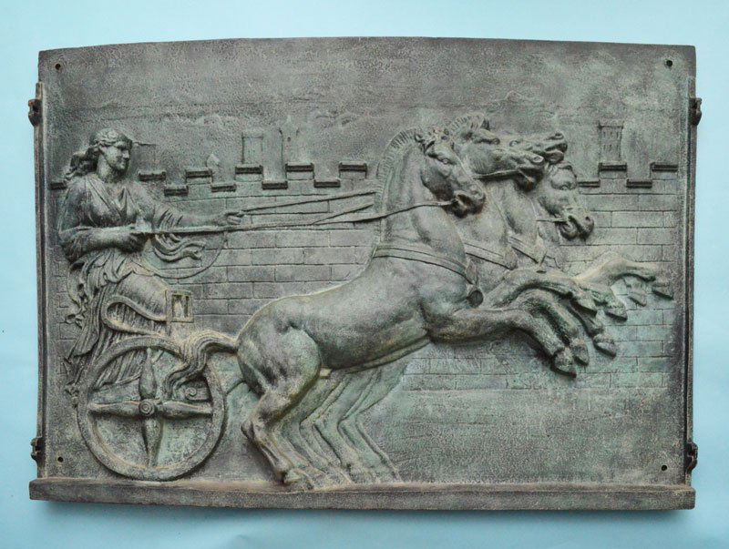 Monumental Cast Iron Peerless Fire Back w Goddess (1 of 4)