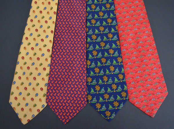 4 Ferragamo Silk Ties (Kayaking, Lady Bugs, Boats): They are all approximately 60". All are in very nice overall condition.