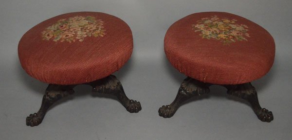 Pr of Antique Iron & Cross Stitch Foot Stools (1 of 4)