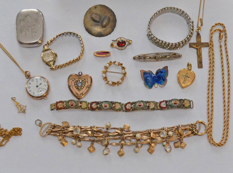 Lot of Costume Jewelry (Micro-mosaic, Pins, Watches) (1 of 4)
