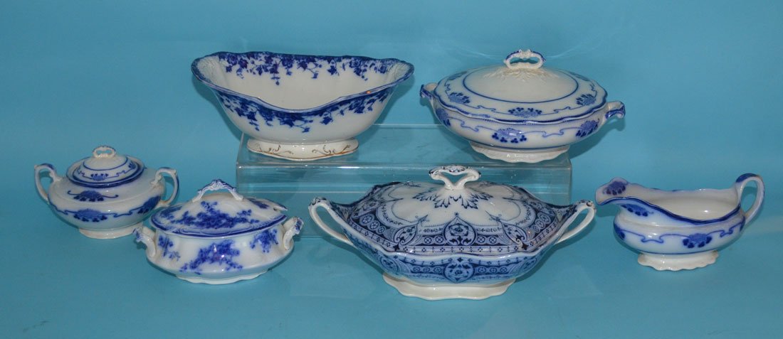 6 Pieces of Flow Blue (Covered Tureens, Serving Pieces) (1 of 1)