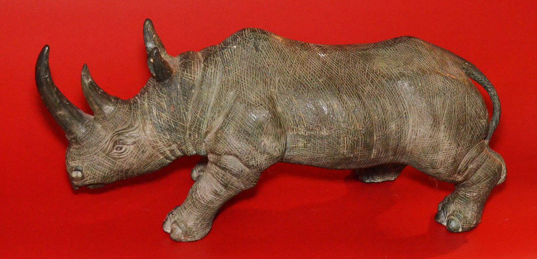 Substantial Vintage Bronze Charging Rhinoceros (1 of 4)