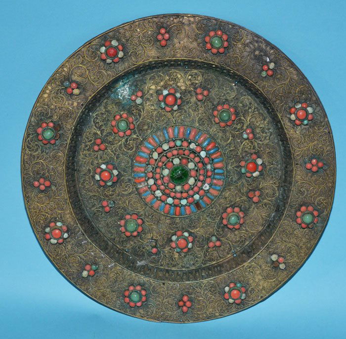 Antique Middle Eastern Coral & Stone Charger (1 of 1)