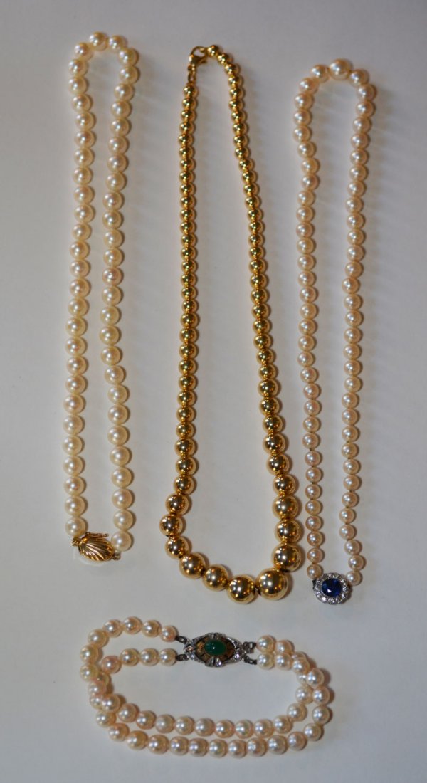 Lot of Pearl Necklaces And Gold  Ball Necklace (1 of 3)