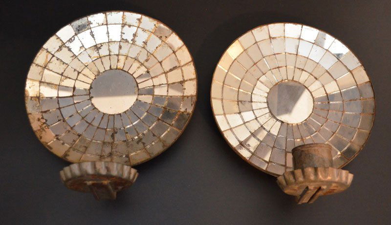 Pair of Antique Mirrored Wall Candle Sconces (1 of 3)