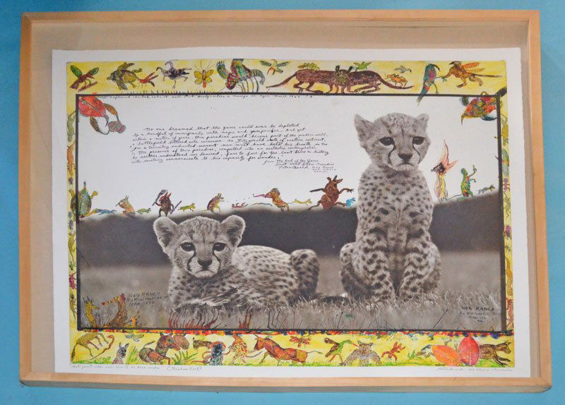 Peter Beard Signed Lmtd Ed Iris Print: Peter Bear, Orphaned Cheetahs, limited edition Iris print. Frame: 37.5" x 32" / Image: 33 5/8" x 28.5". In very nice overall condition. Photo has fallen off of matt.