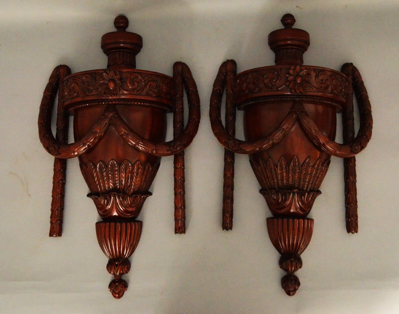 Pair of Maitland Smith Carved Wood Wall Urn Corbels (1 of 2)