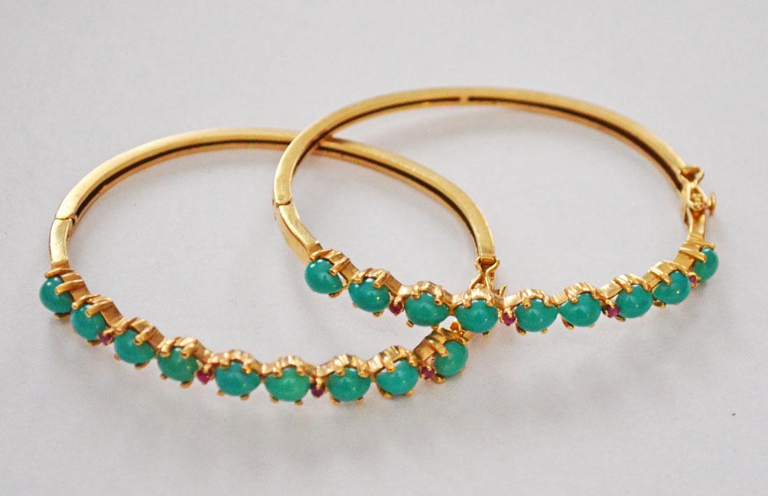 2 Lovely 14k Gold, Turquoise & Ruby Bracelets (1 of 3)