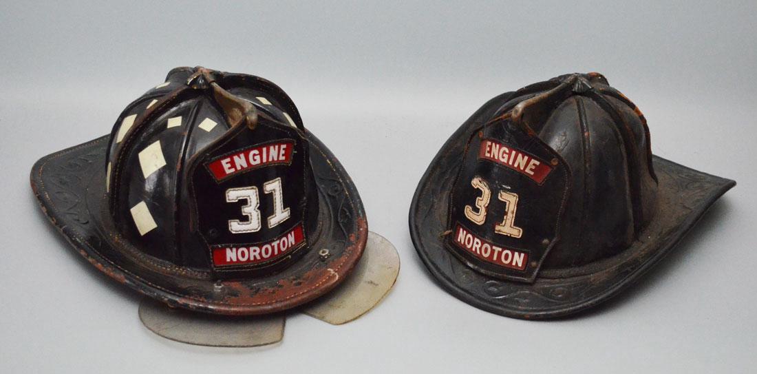 2 Embossed Leather Fireman's Helmets (1 of 6)